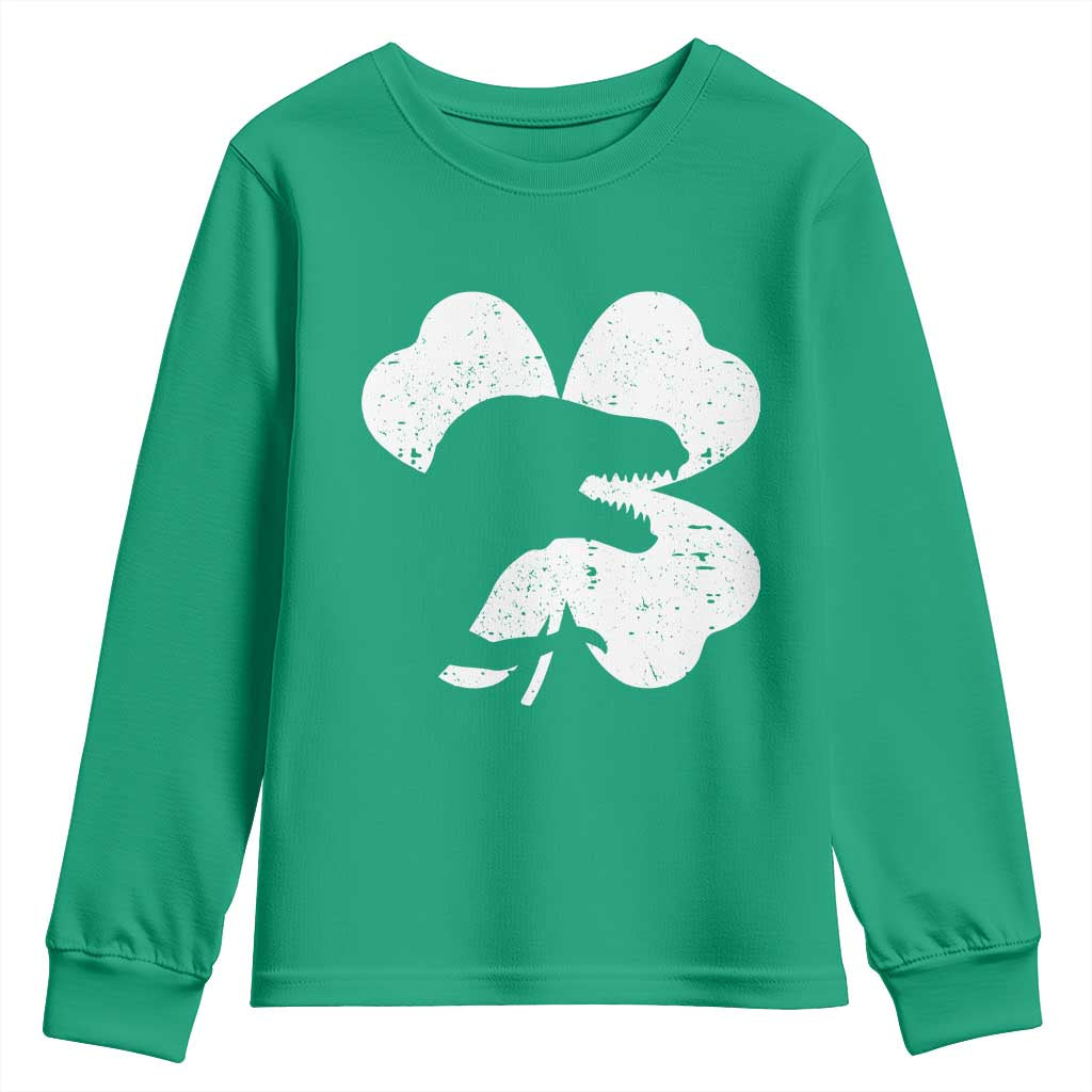 Funny St Patricks Day Dinosaur Shamrock Youth Sweatshirt TS11 Irish Green Print Your Wear