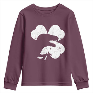 Funny St Patricks Day Dinosaur Shamrock Youth Sweatshirt TS11 Maroon Print Your Wear