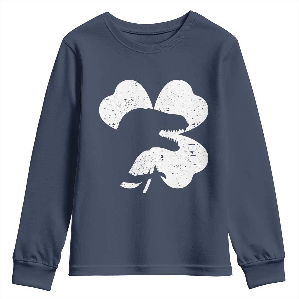 Funny St Patricks Day Dinosaur Shamrock Youth Sweatshirt TS11 Navy Print Your Wear