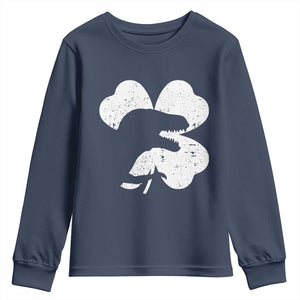 Funny St Patricks Day Dinosaur Shamrock Youth Sweatshirt TS11 Navy Print Your Wear