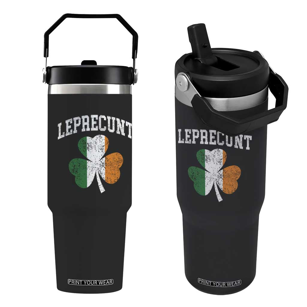 Funny Leprecunt St Patricks Day Flip Straw Tumbler Vintage Irish Shamrock Adult Humor TS11 One Size: 30 oz Black Print Your Wear