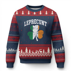 Funny Leprecunt St Patricks Day Ugly Christmas Sweater Vintage Irish Shamrock Adult Humor TS11 Navy Red Print Your Wear