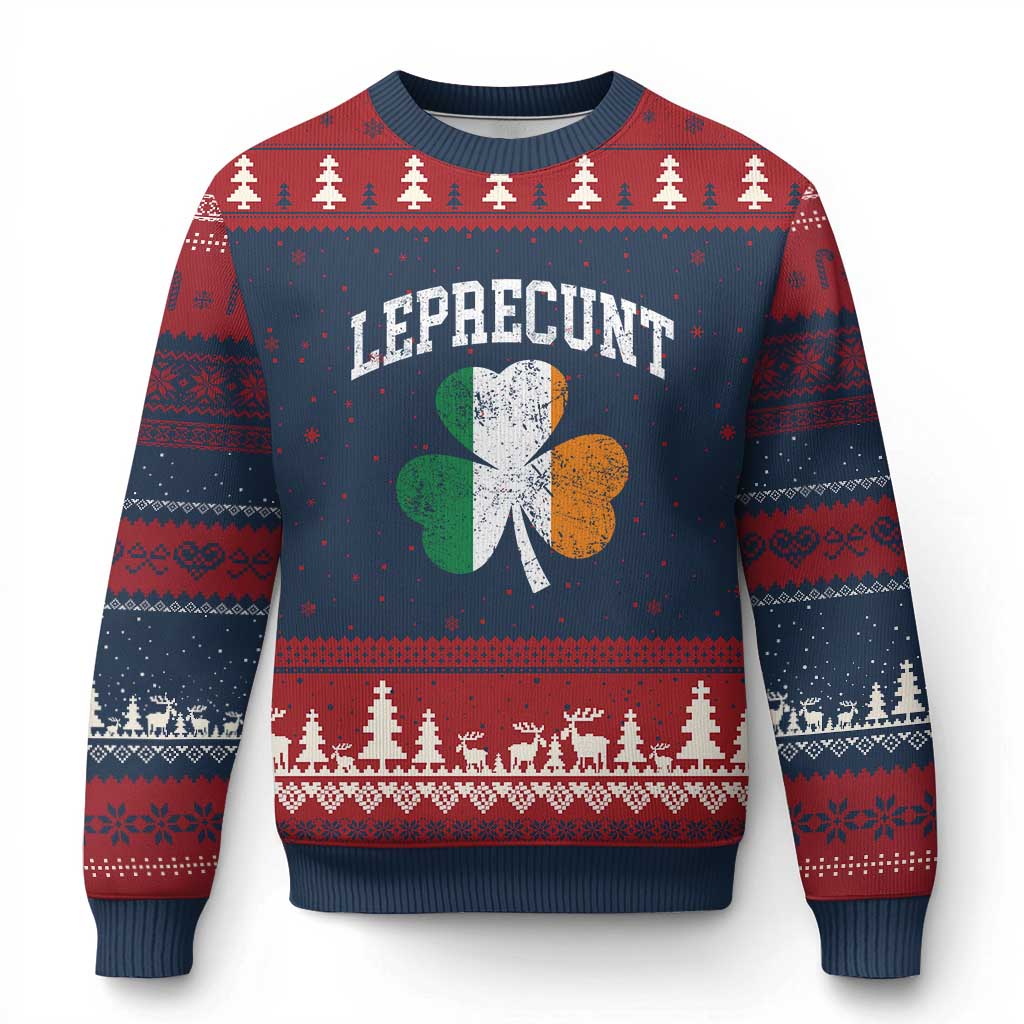 Funny Leprecunt St Patricks Day Ugly Christmas Sweater Vintage Irish Shamrock Adult Humor TS11 Navy Red Print Your Wear