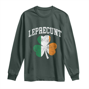 Funny Leprecunt St Patricks Day Long Sleeve Shirt Vintage Irish Shamrock Adult Humor TS11 Dark Forest Green Print Your Wear