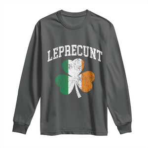 Funny Leprecunt St Patricks Day Long Sleeve Shirt Vintage Irish Shamrock Adult Humor TS11 Dark Heather Print Your Wear
