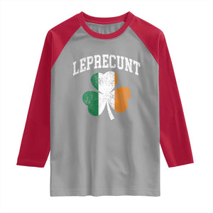 Funny Leprecunt St Patricks Day Raglan Shirt Vintage Irish Shamrock Adult Humor TS11 Sport Gray Red Print Your Wear