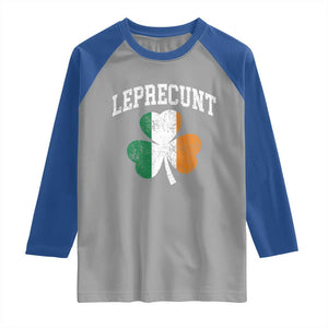 Funny Leprecunt St Patricks Day Raglan Shirt Vintage Irish Shamrock Adult Humor TS11 Sport Gray Royal Print Your Wear