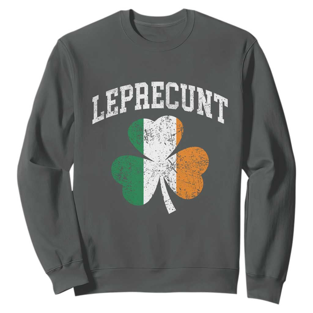 Funny Leprecunt St Patricks Day Sweatshirt Vintage Irish Shamrock Adult Humor TS11 Dark Heather Print Your Wear