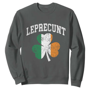 Funny Leprecunt St Patricks Day Sweatshirt Vintage Irish Shamrock Adult Humor TS11 Dark Heather Print Your Wear