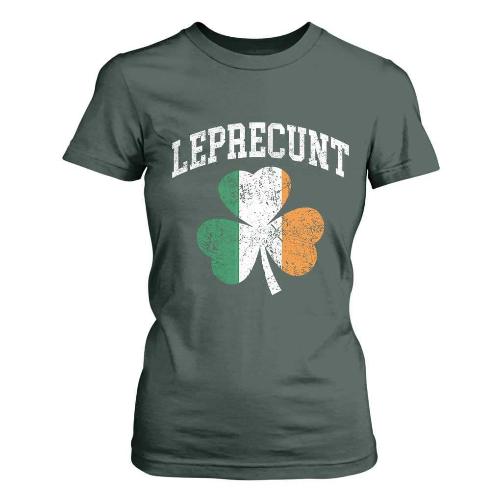 Funny Leprecunt St Patricks Day T Shirt For Women Vintage Irish Shamrock Adult Humor TS11 Dark Forest Green Print Your Wear