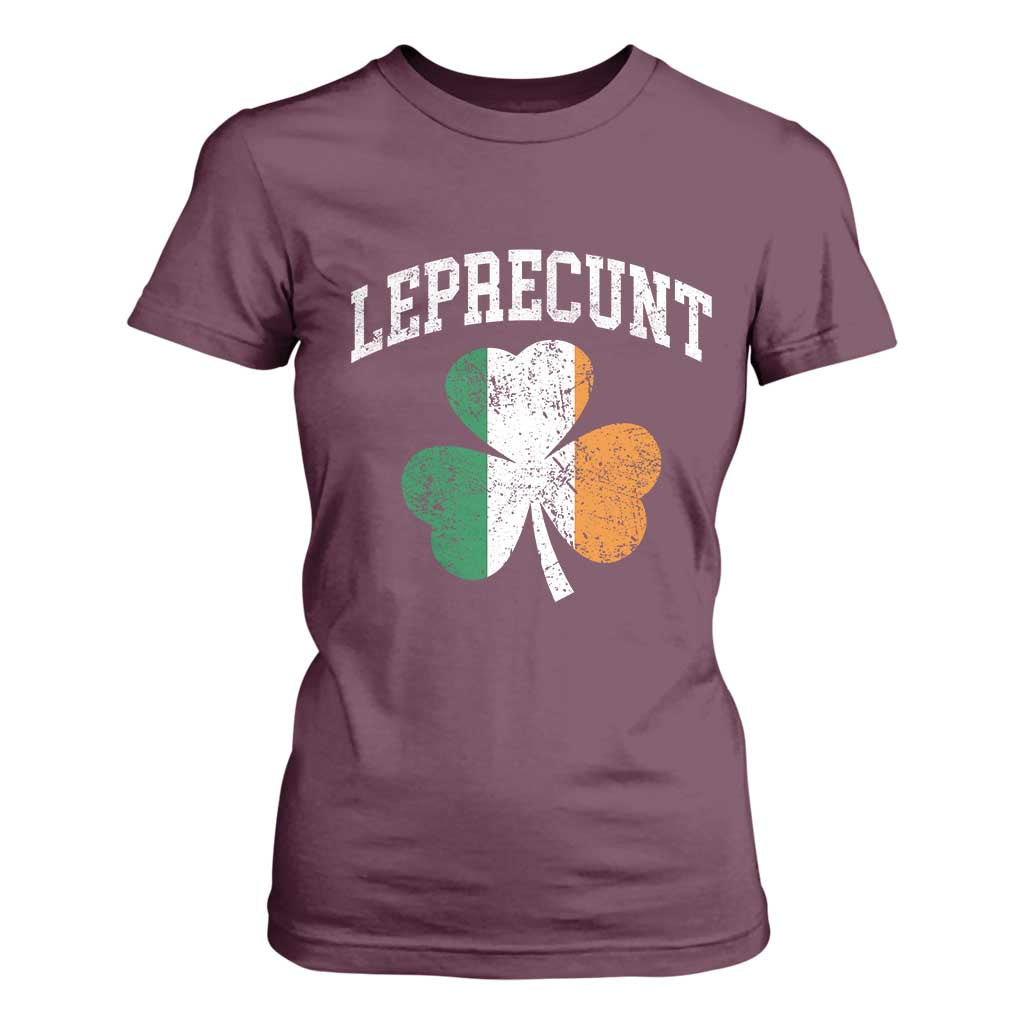 Funny Leprecunt St Patricks Day T Shirt For Women Vintage Irish Shamrock Adult Humor TS11 Maroon Print Your Wear