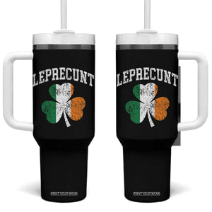 Funny Leprecunt St Patricks Day Tumbler With Handle Vintage Irish Shamrock Adult Humor TS11 One Size: 40 oz Black Print Your Wear