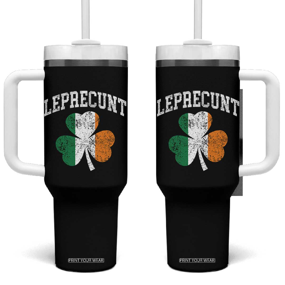 Funny Leprecunt St Patricks Day Tumbler With Handle Vintage Irish Shamrock Adult Humor TS11 One Size: 40 oz Black Print Your Wear