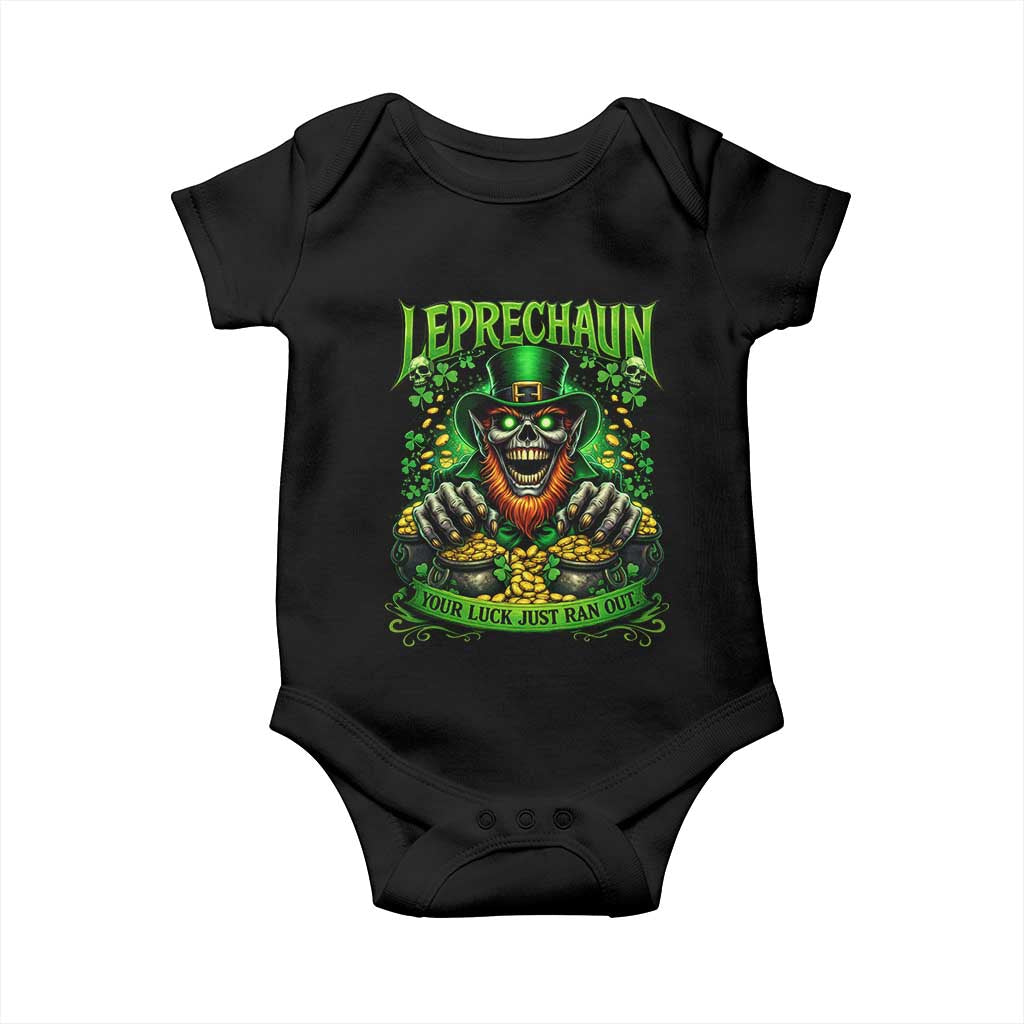 St Patricks Day Horror Leprechaun Baby Onesie Your Luck Just Ran Out Creepy St Pattys Day TS11 Black Print Your Wear