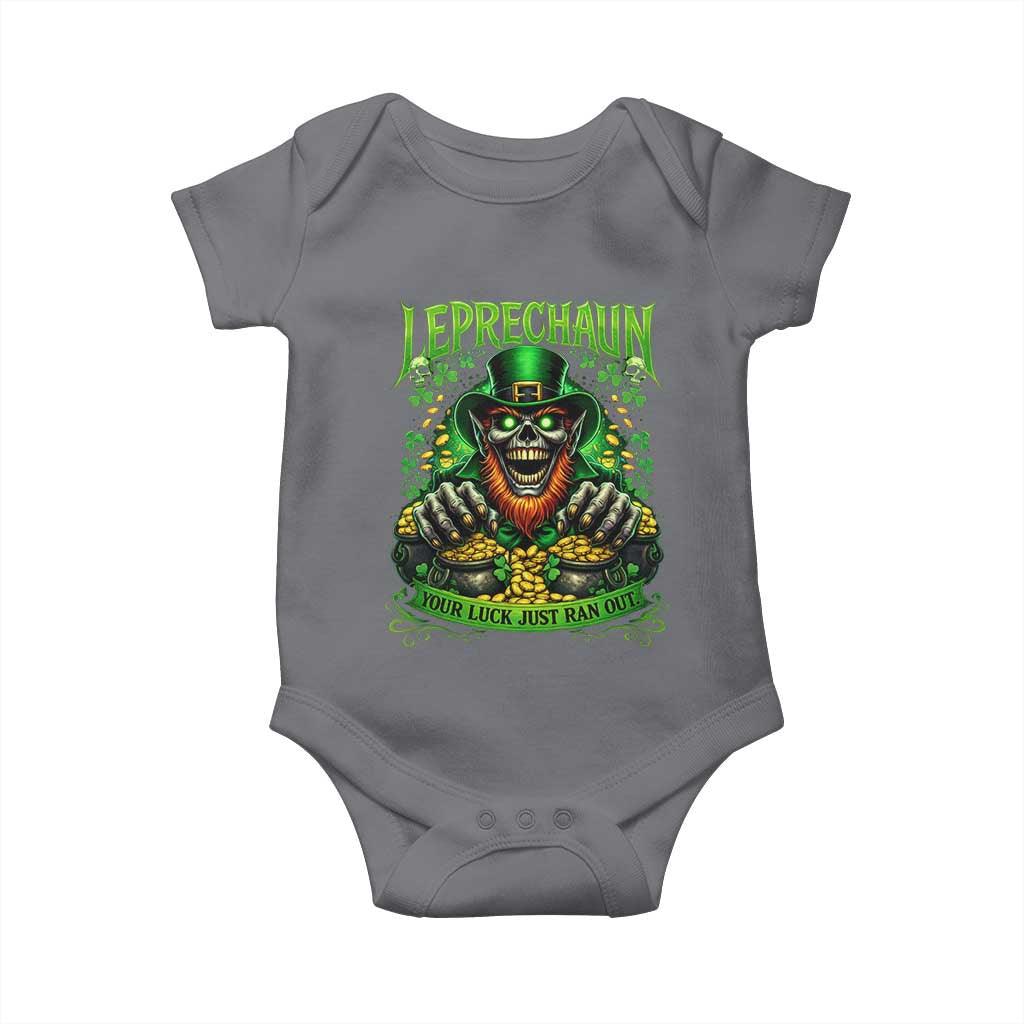 St Patricks Day Horror Leprechaun Baby Onesie Your Luck Just Ran Out Creepy St Pattys Day TS11 Charcoal Print Your Wear