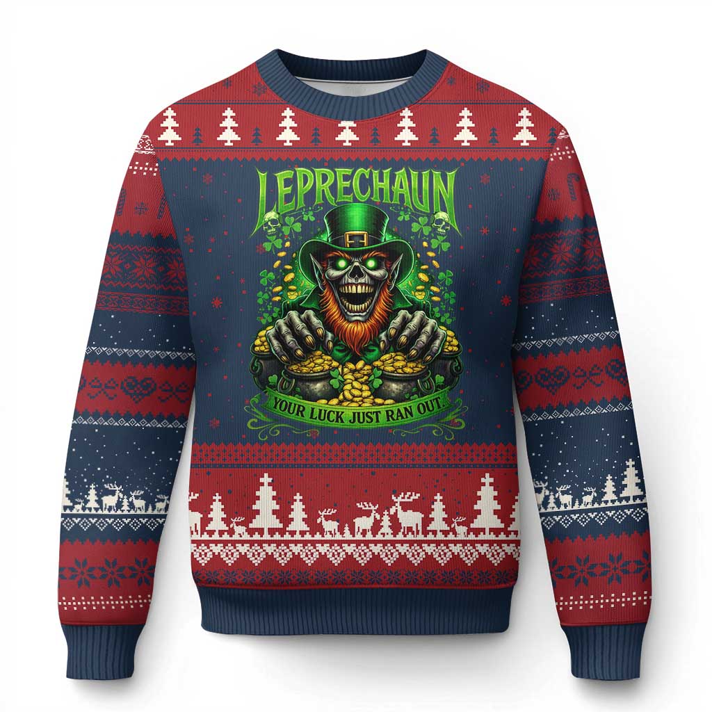 St Patricks Day Horror Leprechaun Ugly Christmas Sweater Your Luck Just Ran Out Creepy St Pattys Day TS11 Navy Red Print Your Wear