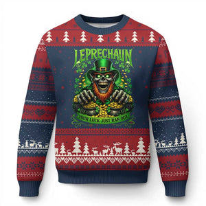 St Patricks Day Horror Leprechaun Ugly Christmas Sweater Your Luck Just Ran Out Creepy St Pattys Day TS11 Navy Red Print Your Wear