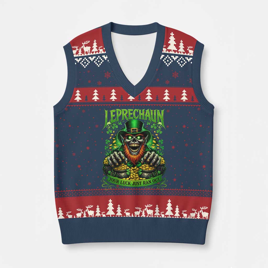 St Patricks Day Horror Leprechaun V-Neck Knit Sweater Vest Your Luck Just Ran Out Creepy St Pattys Day TS11 Navy Red Print Your Wear