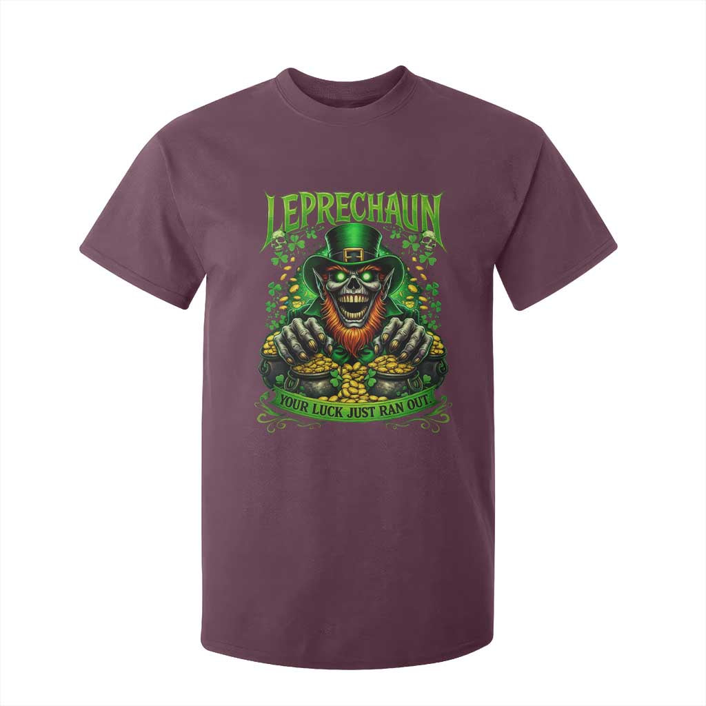 St Patricks Day Horror Leprechaun T Shirt For Kid Your Luck Just Ran Out Creepy St Pattys Day TS11 Maroon Print Your Wear