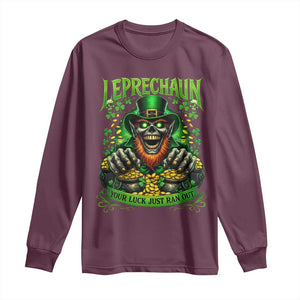 St Patricks Day Horror Leprechaun Long Sleeve Shirt Your Luck Just Ran Out Creepy St Pattys Day TS11 Maroon Print Your Wear