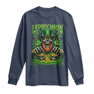 St Patricks Day Horror Leprechaun Long Sleeve Shirt Your Luck Just Ran Out Creepy St Pattys Day TS11 Navy Print Your Wear