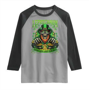 St Patricks Day Horror Leprechaun Raglan Shirt Your Luck Just Ran Out Creepy St Pattys Day TS11 Sport Gray Black Print Your Wear