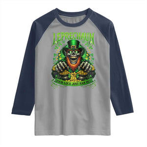 St Patricks Day Horror Leprechaun Raglan Shirt Your Luck Just Ran Out Creepy St Pattys Day TS11 Sport Gray Navy Print Your Wear