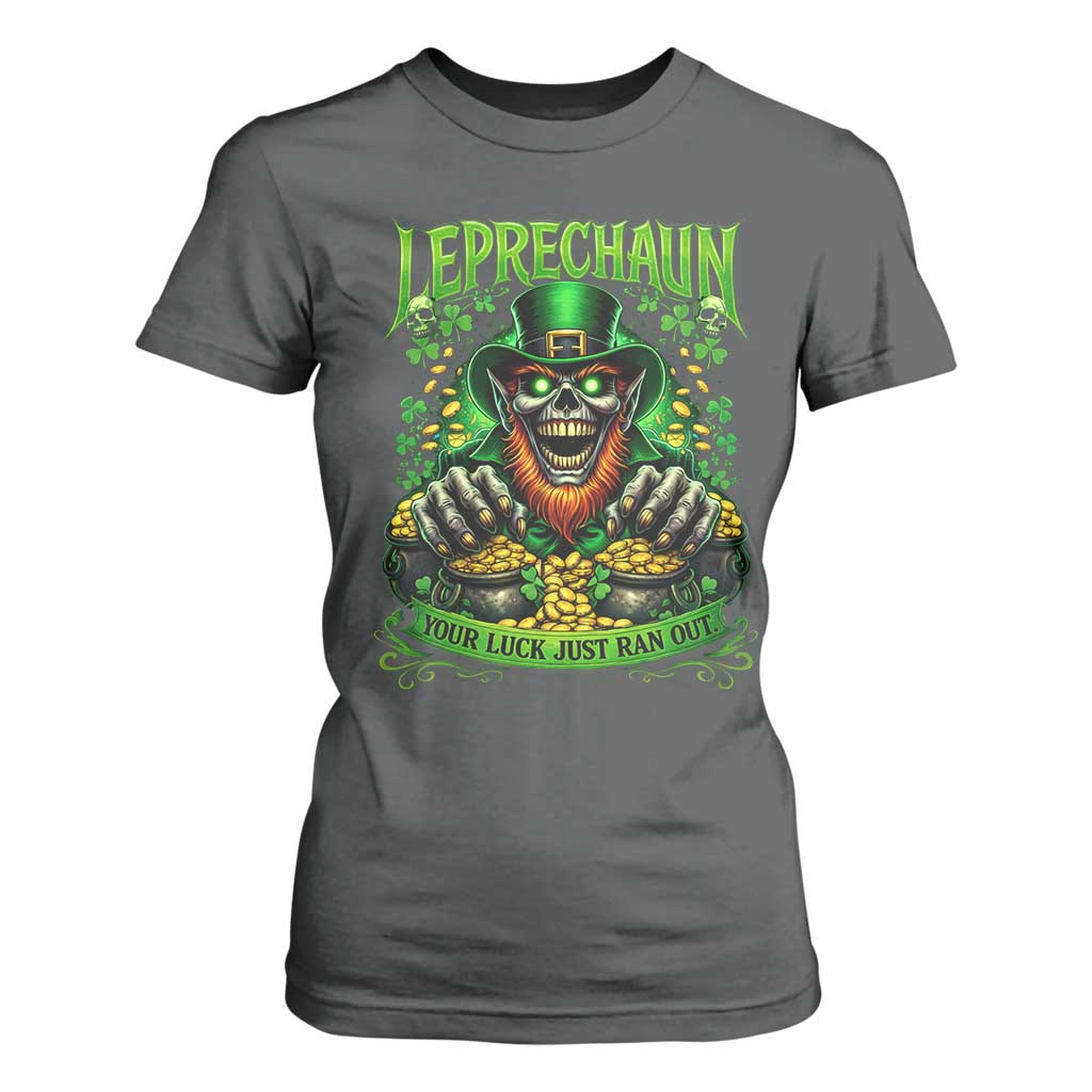 St Patricks Day Horror Leprechaun T Shirt For Women Your Luck Just Ran Out Creepy St Pattys Day TS11 Dark Heather Print Your Wear