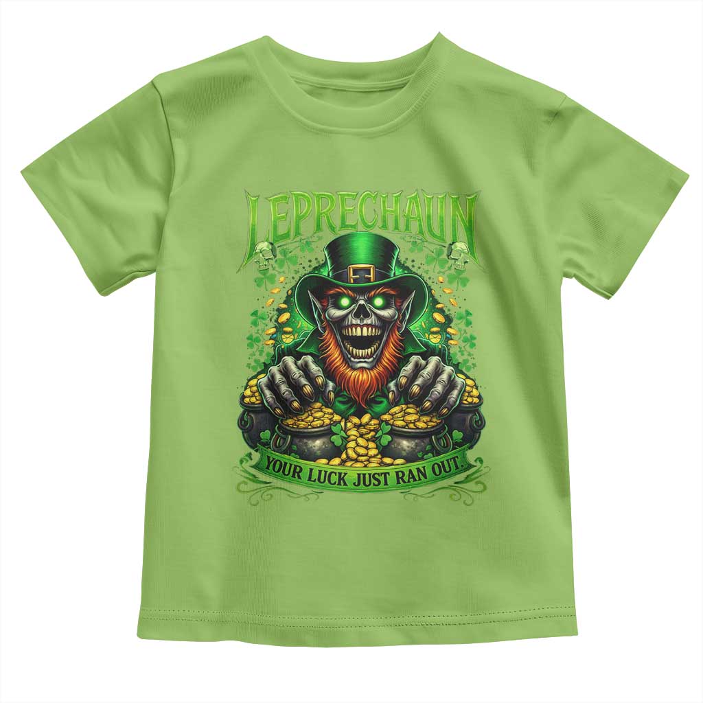 St Patricks Day Horror Leprechaun Toddler T Shirt Your Luck Just Ran Out Creepy St Pattys Day TS11 Lime Print Your Wear