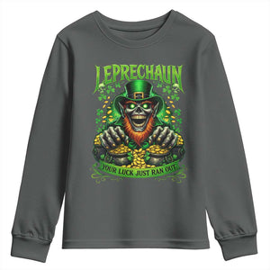 St Patricks Day Horror Leprechaun Youth Sweatshirt Your Luck Just Ran Out Creepy St Pattys Day TS11 Dark Heather Print Your Wear