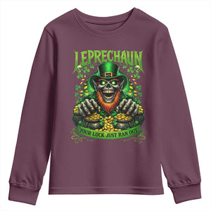 St Patricks Day Horror Leprechaun Youth Sweatshirt Your Luck Just Ran Out Creepy St Pattys Day TS11 Maroon Print Your Wear