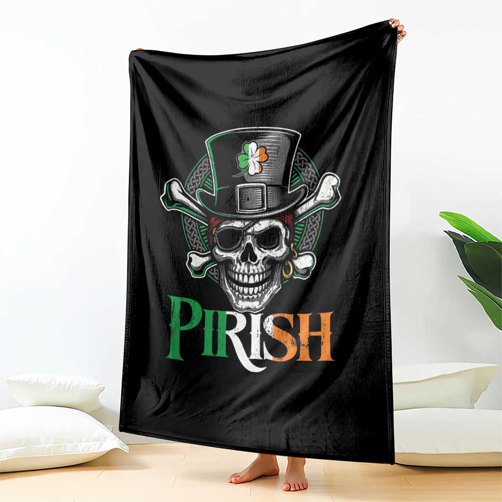Funny St Patricks Day Pirate Throw Blanket Pirish Vintage Irish Pirate Skull TS11 Print Your Wear