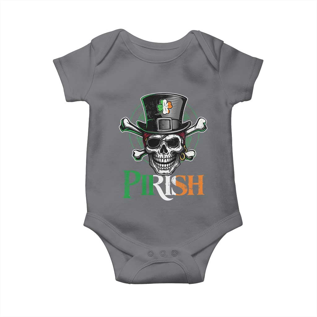 Funny St Patricks Day Pirate Baby Onesie Pirish Vintage Irish Pirate Skull TS11 Charcoal Print Your Wear