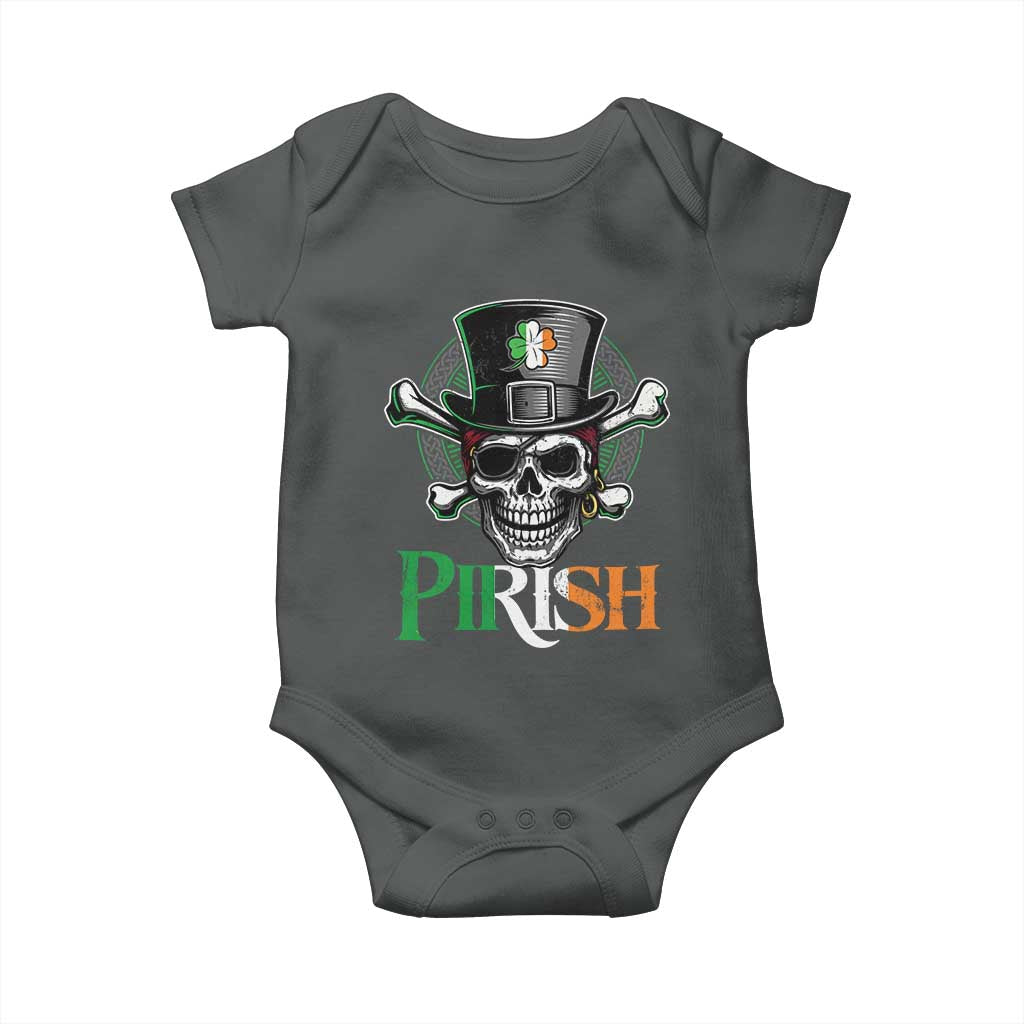Funny St Patricks Day Pirate Baby Onesie Pirish Vintage Irish Pirate Skull TS11 Dark Heather Print Your Wear