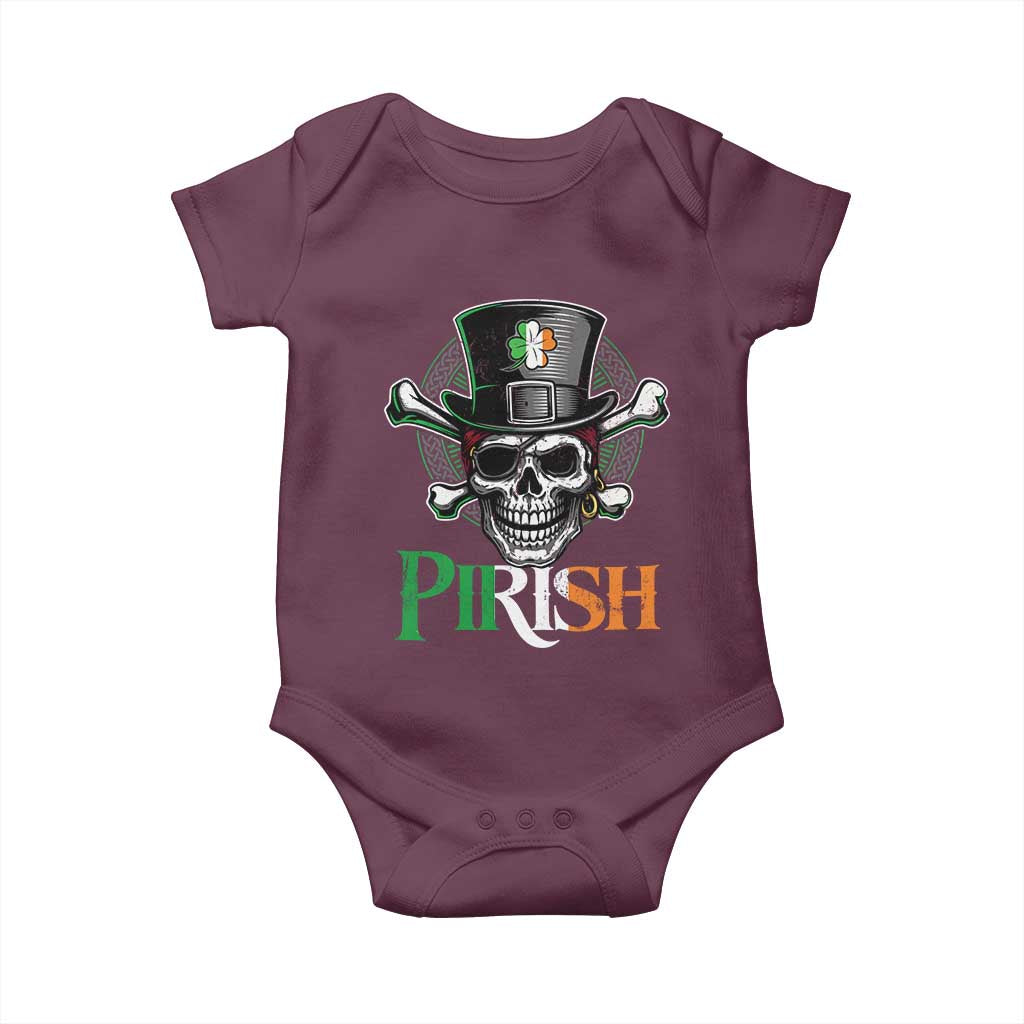 Funny St Patricks Day Pirate Baby Onesie Pirish Vintage Irish Pirate Skull TS11 Maroon Print Your Wear