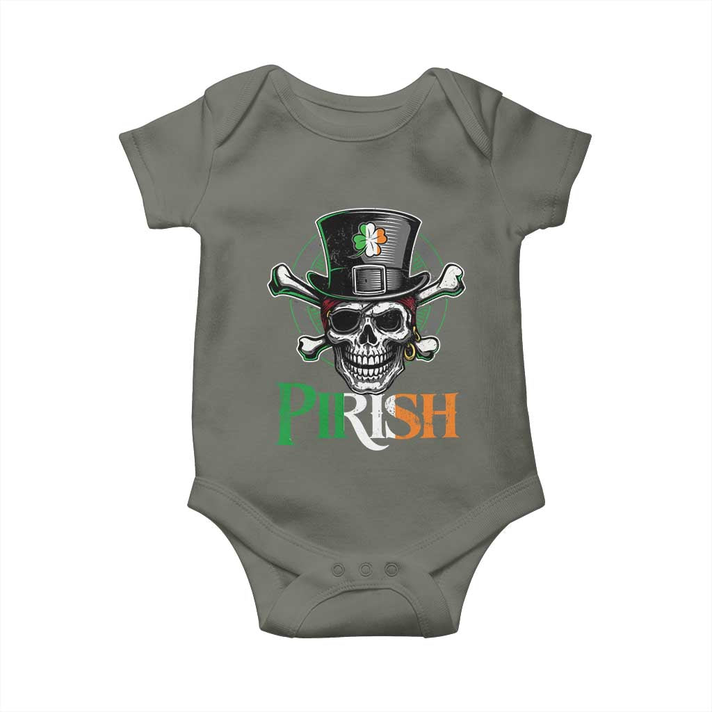Funny St Patricks Day Pirate Baby Onesie Pirish Vintage Irish Pirate Skull TS11 Military Green Print Your Wear