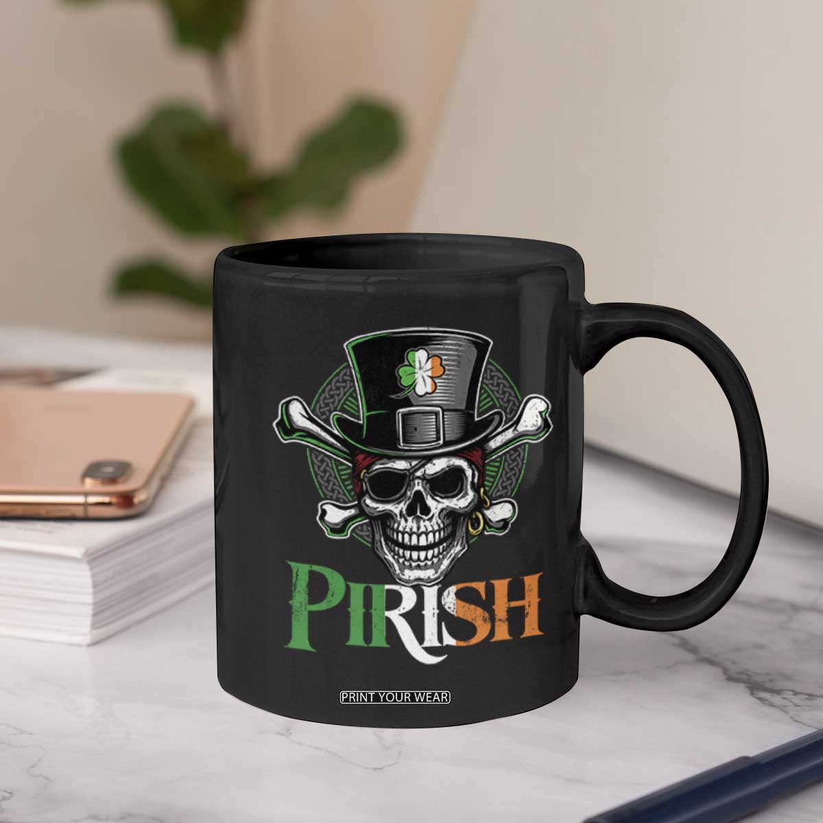 Funny St Patricks Day Pirate Coffee Mug Pirish Vintage Irish Pirate Skull TS11 Print Your Wear