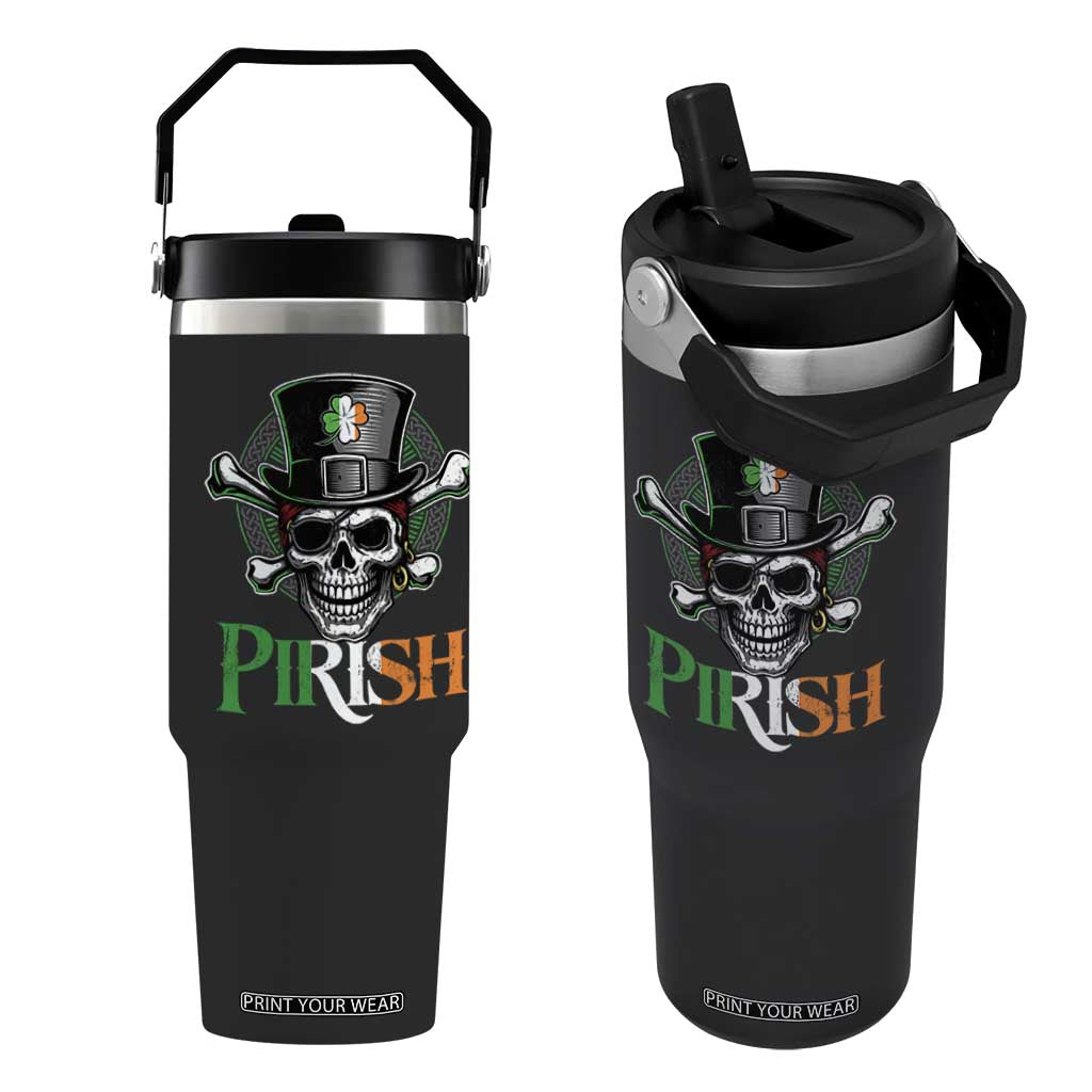 Funny St Patricks Day Pirate Flip Straw Tumbler Pirish Vintage Irish Pirate Skull TS11 One Size: 30 oz Black Print Your Wear