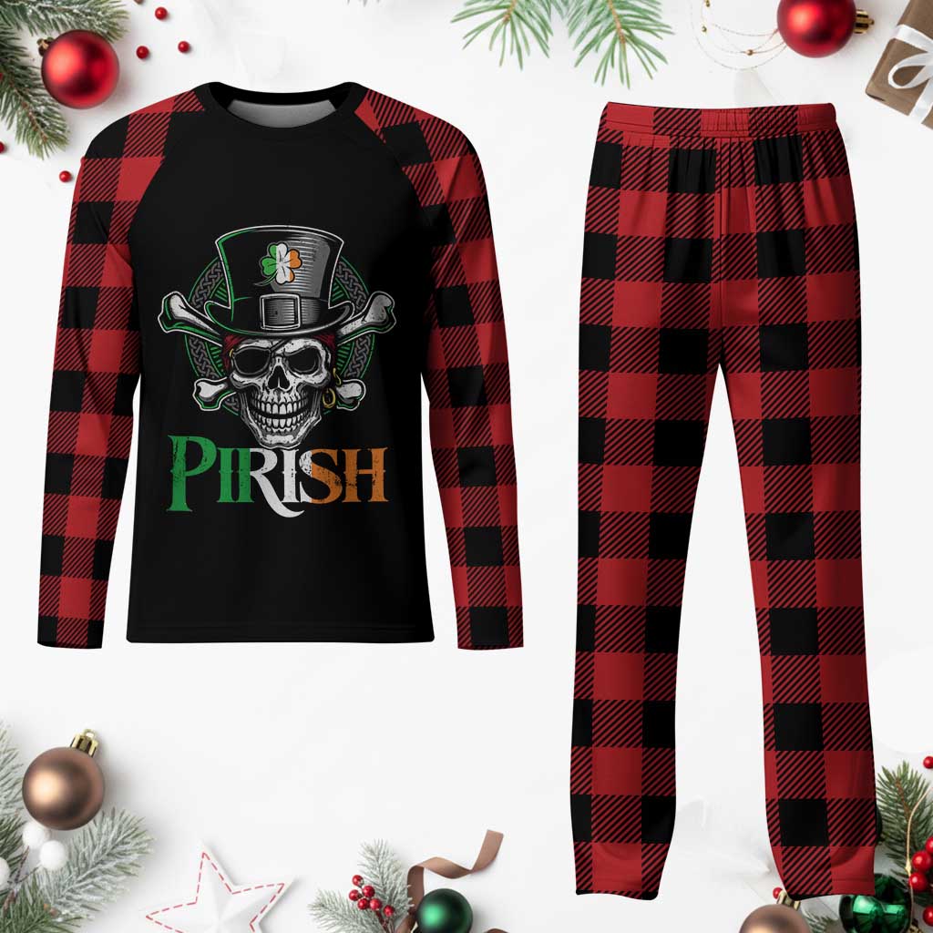 Funny St Patricks Day Pirate Plaid Pajama Set Pirish Vintage Irish Pirate Skull TS11 Buffalo Plaid Print Your Wear