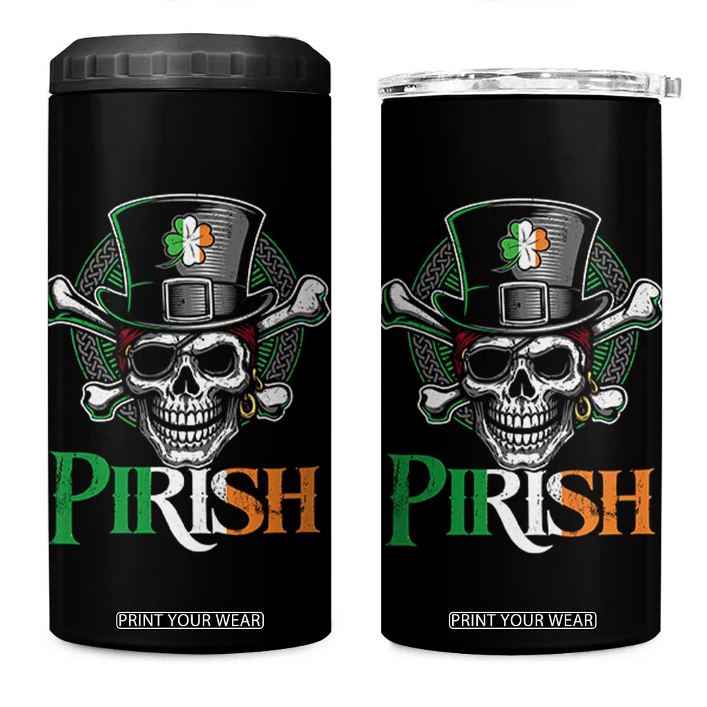 Funny St Patricks Day Pirate 4 in 1 Can Cooler Tumbler Pirish Vintage Irish Pirate Skull TS11 One Size: 16 oz Black Print Your Wear
