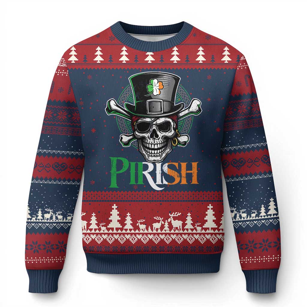 Funny St Patricks Day Pirate Ugly Christmas Sweater Pirish Vintage Irish Pirate Skull TS11 Navy Red Print Your Wear