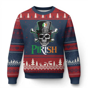 Funny St Patricks Day Pirate Ugly Christmas Sweater Pirish Vintage Irish Pirate Skull TS11 Navy Red Print Your Wear