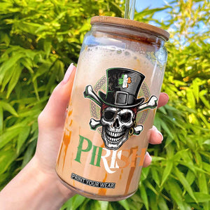 Funny St Patricks Day Pirate Glass Can Pirish Vintage Irish Pirate Skull TS11 Black Print Your Wear