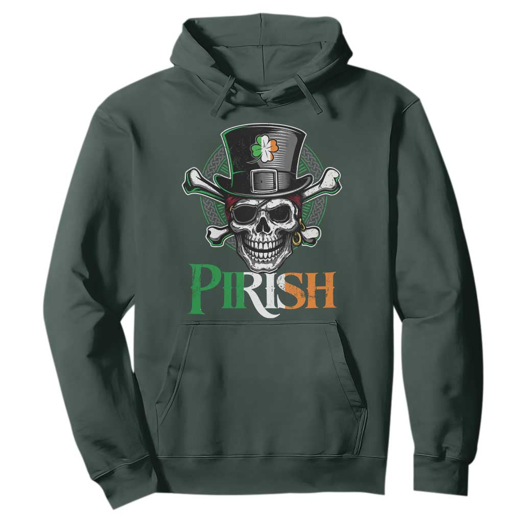 Funny St Patricks Day Pirate Hoodie Pirish Vintage Irish Pirate Skull TS11 Dark Forest Green Print Your Wear