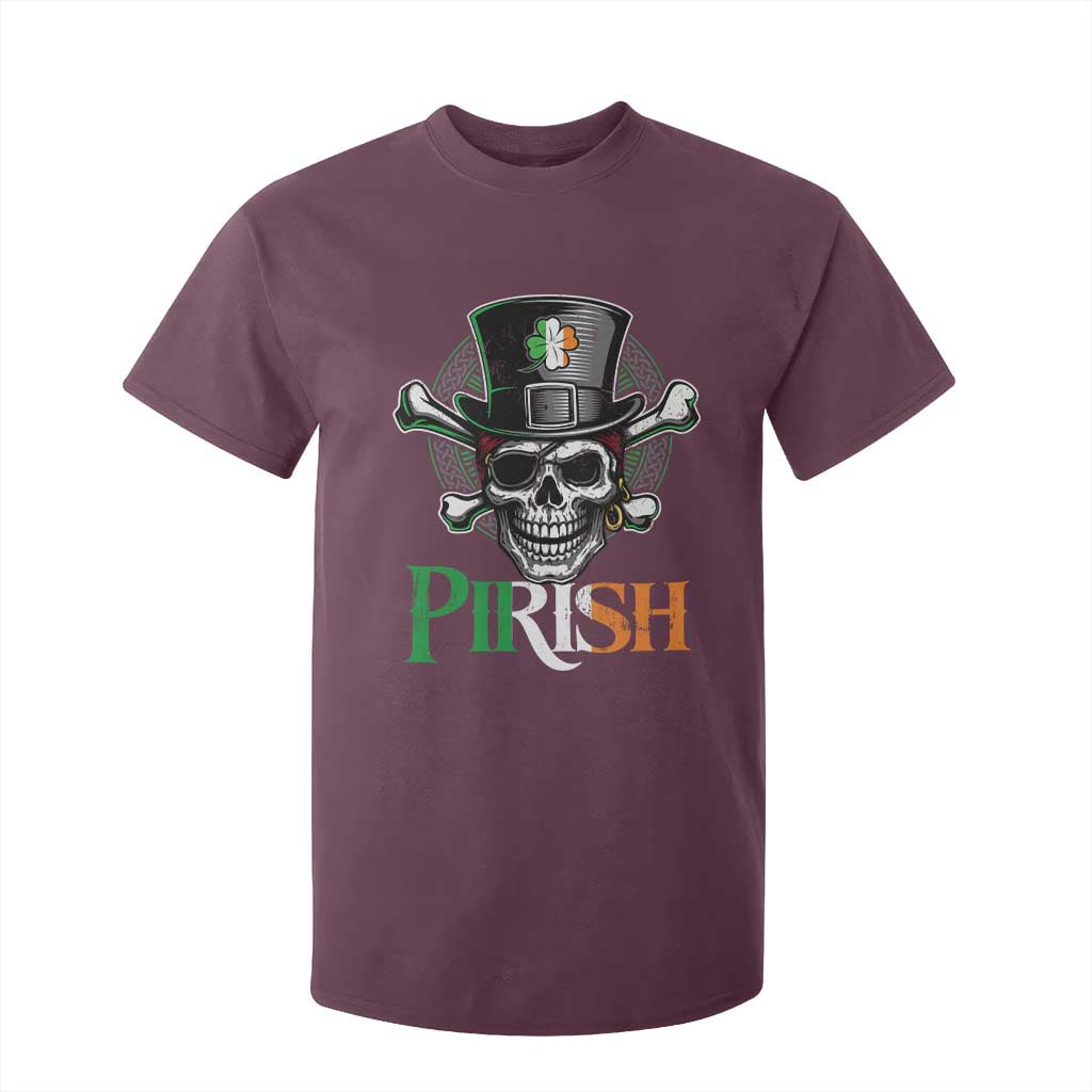 Funny St Patricks Day Pirate T Shirt For Kid Pirish Vintage Irish Pirate Skull TS11 Maroon Print Your Wear