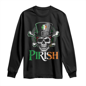 Funny St Patricks Day Pirate Long Sleeve Shirt Pirish Vintage Irish Pirate Skull TS11 Black Print Your Wear
