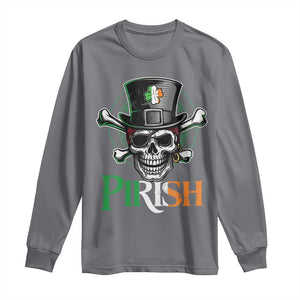 Funny St Patricks Day Pirate Long Sleeve Shirt Pirish Vintage Irish Pirate Skull TS11 Charcoal Print Your Wear