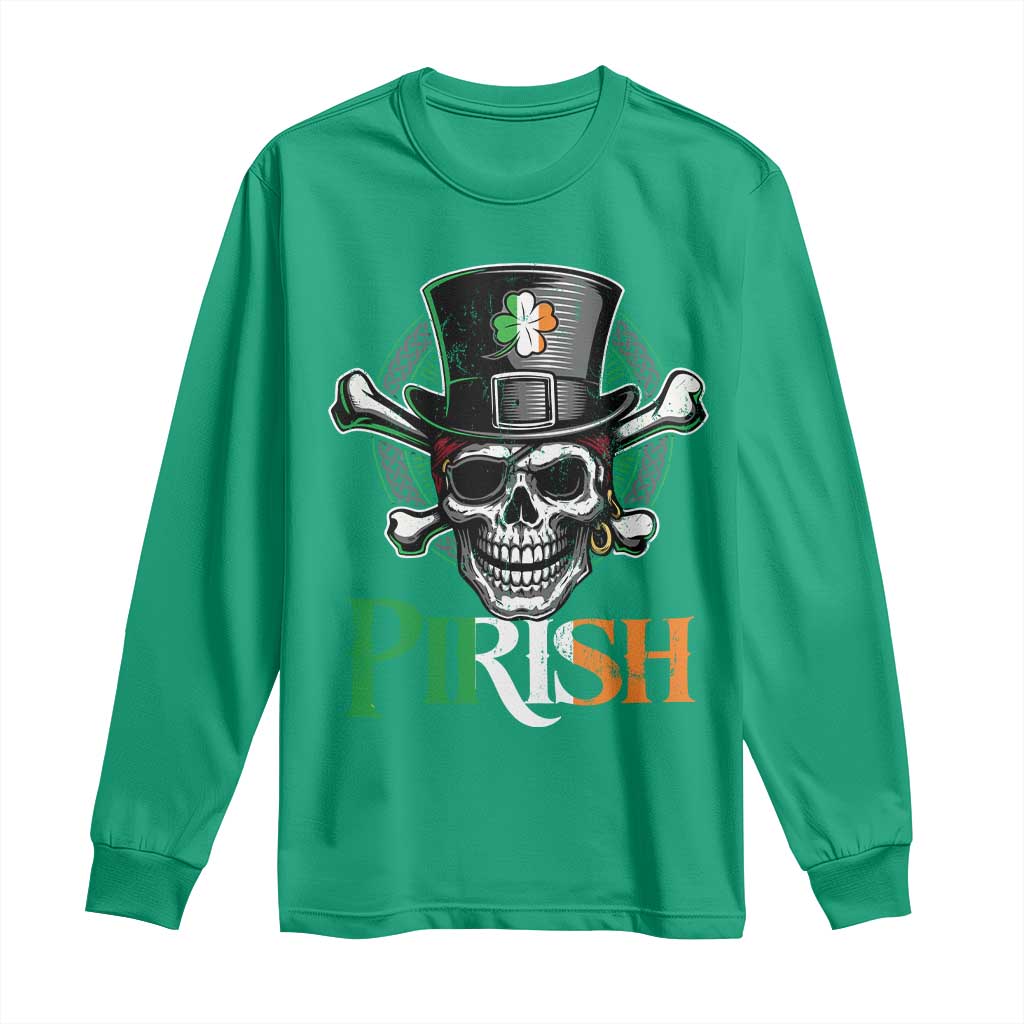 Funny St Patricks Day Pirate Long Sleeve Shirt Pirish Vintage Irish Pirate Skull TS11 Irish Green Print Your Wear