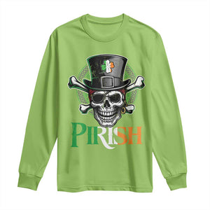Funny St Patricks Day Pirate Long Sleeve Shirt Pirish Vintage Irish Pirate Skull TS11 Lime Print Your Wear