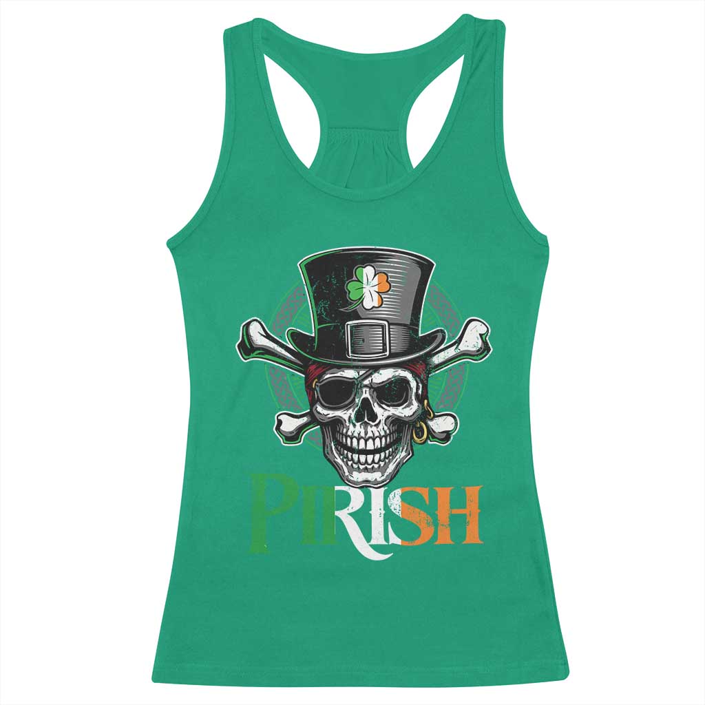 Funny St Patricks Day Pirate Racerback Tank Top Pirish Vintage Irish Pirate Skull TS11 Irish Green Print Your Wear